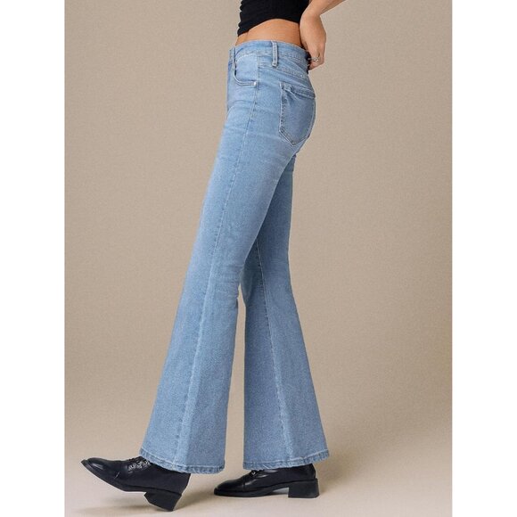 Women Flared Jeans High Waist Stretch Denim Y2K Vintage Distressed Casual - Picture 5 of 8